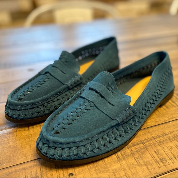 Pilcro Shoes - NEW Pilcro Anthropologie Woven Blue Suede Slip On Loafers Sz 8.5